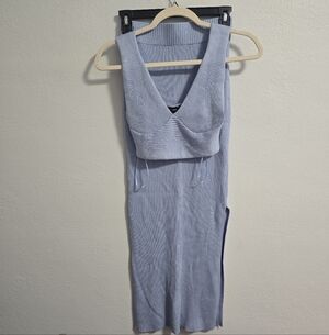 NWT Sincerely Jules 2-piece SET Light Blue Knit Dress with Crop Tank Top Small
